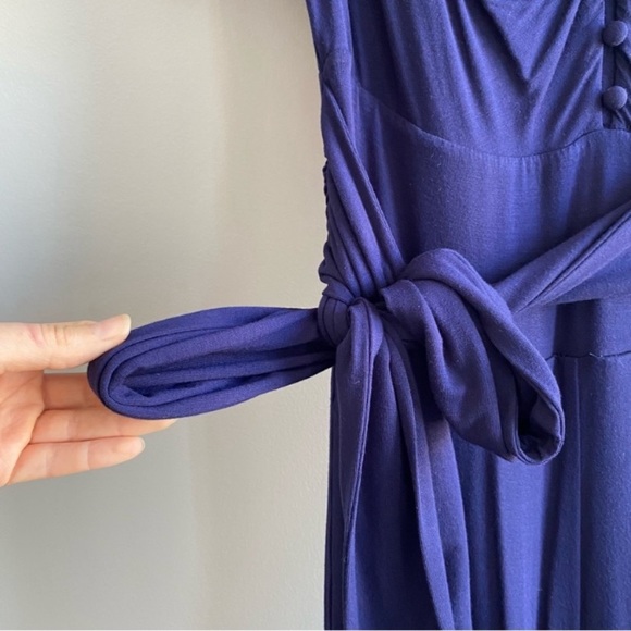 Anthropologie Jumpsuit Romper Wide Leg Stretch Flowy Palazzo Pant Tie Waist Ruch - Picture 10 of 13